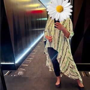 Striped Green and White Asymmetrical Tunic